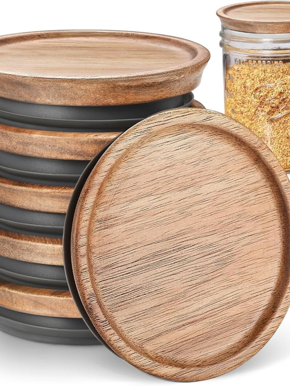 6-Pack Regular Mouth Wooden Mason Jar Lids for Ball/Mason/Kerr Jars, Natural Aca